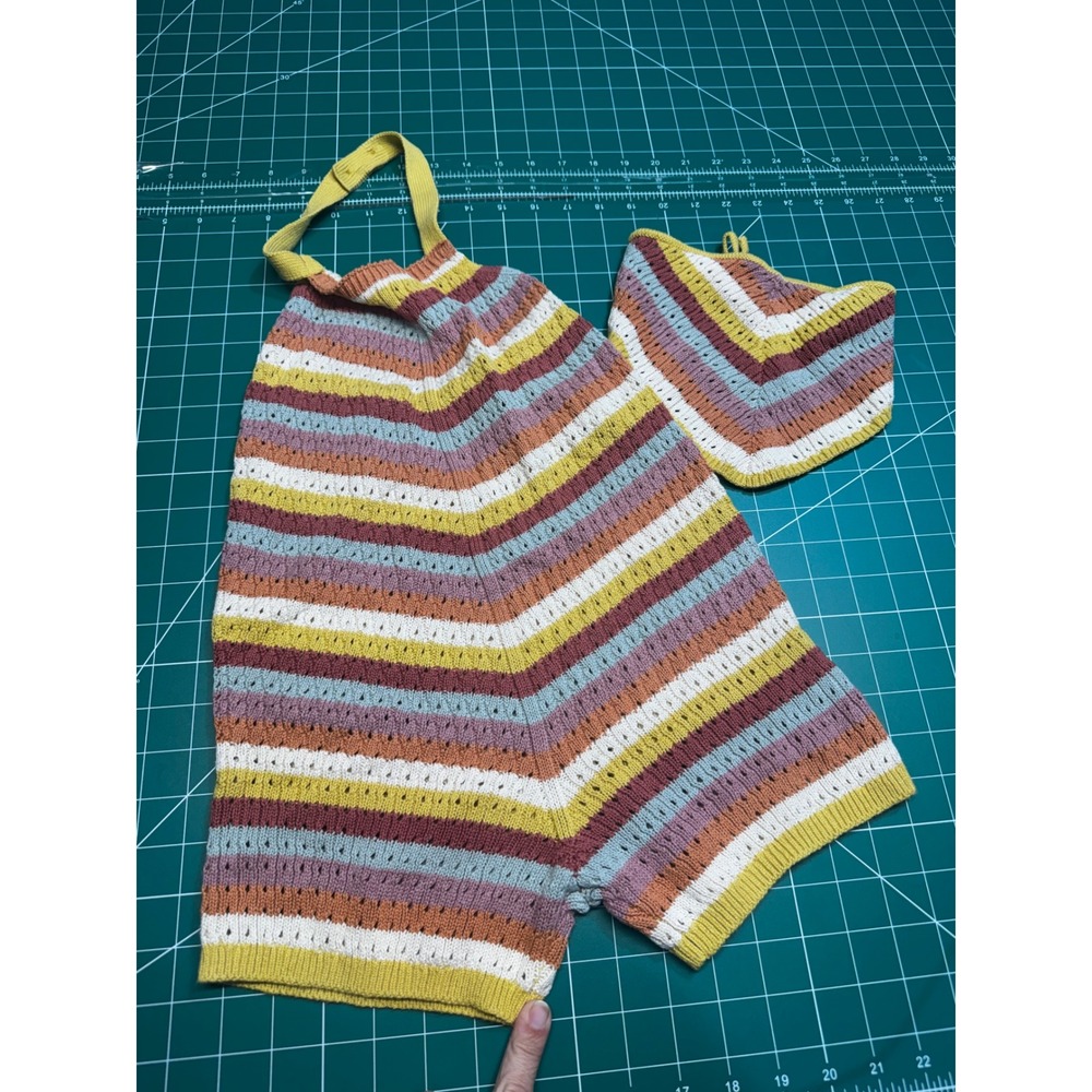 Zara Kids Striped Knit Romper and Hat Set Multi Color Pointelle Size 4-5 110